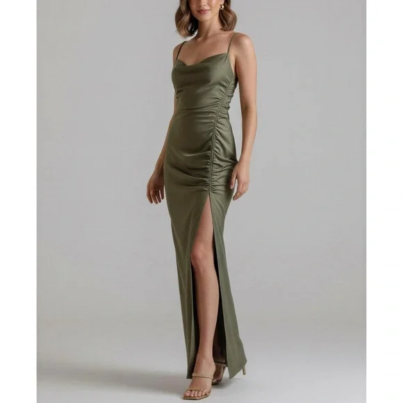 BHLDN Jennings Satin Charmeuse Gown, Moss, 0 (US) - Picture 2 of 9